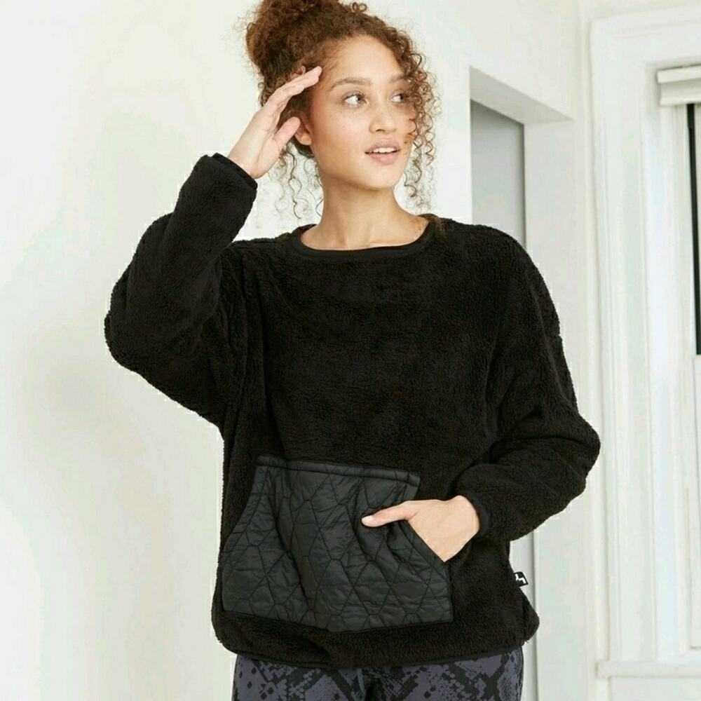 Joy Lab High Pile Sharpa Pullover Kangaroo Pocket Black Medium NEW